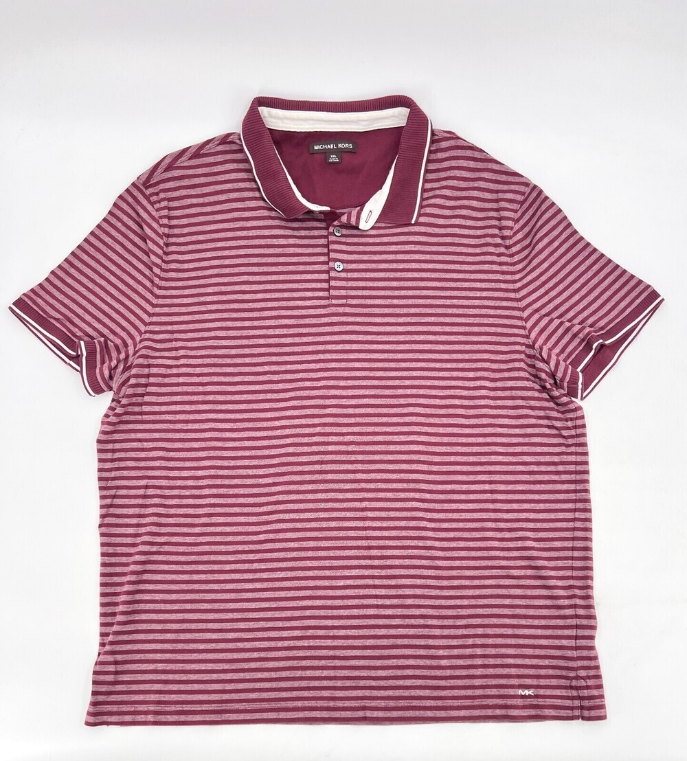 Michael Kors Polo Shirt Mens 2XL XXL Red Striped Short Sleeve Pullover Preppy